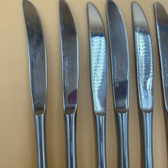 7 VTG Epic MCM Flatware Wood Handle Stainless Steel Dinner Knives Silverware - Picture 3 of 4